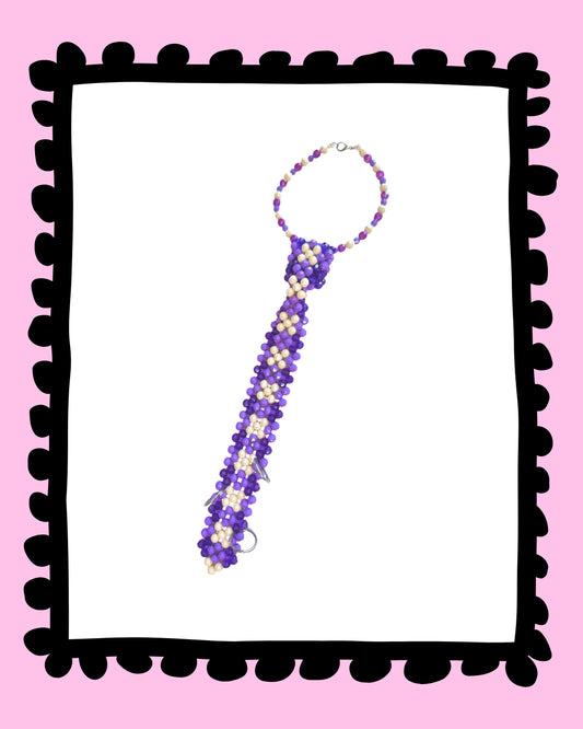 Purple Pierced Gingham Beaded Tie